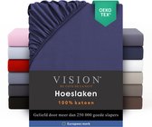 VISION Hoeslaken - 100% katoen - 160x200 cm - Marineblauw - Tweepersoonsbed - Oekotex gecertificeerd