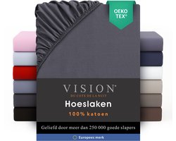 VISION Hoeslaken - Antraciet - 180x200 cm met ruime hoek van 30cm - Geschikt voor boxspring matras - 100% katoen