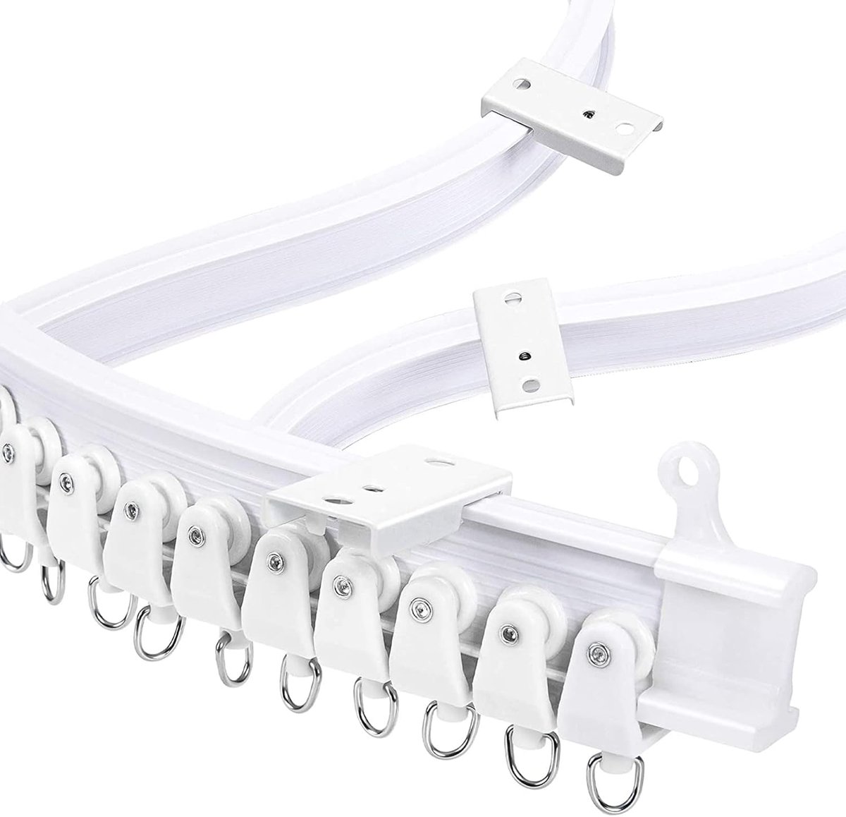 Candala Flexibele en buigbare plafondgordijnrail, gordijnlijst met wieltjes, 3 meter gordijnrail, accessoires, plafondhouder voor gordijnen, campergordijnrail (top clamping)