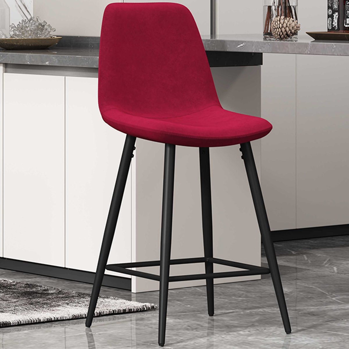 Rousseau Barstoel Boy – Zithoogte 64 cm - Fluweel Bordeau Rood