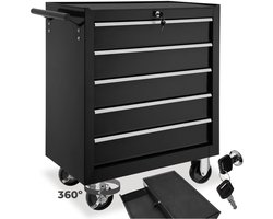 tectake® Gereedschapswagen met 5 Laden - Werkplaatswagen - Mobiele Gereedschapswagen - Gereedschapswagen - Grote Gereedschapskist - Lege Gereedschapskist - Stalen Kast - Zwart