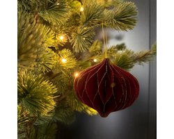 Set van 8 Kerstornamenten – Mix van vormen - Duurzame Kerstdecoratie van FSC-papier - Kerstversiering - Kerstballen – Rood & Goud - Onbreekbaar Kerstboomdecoratie - Herbruikbare Kerstversiering - Kersttrend