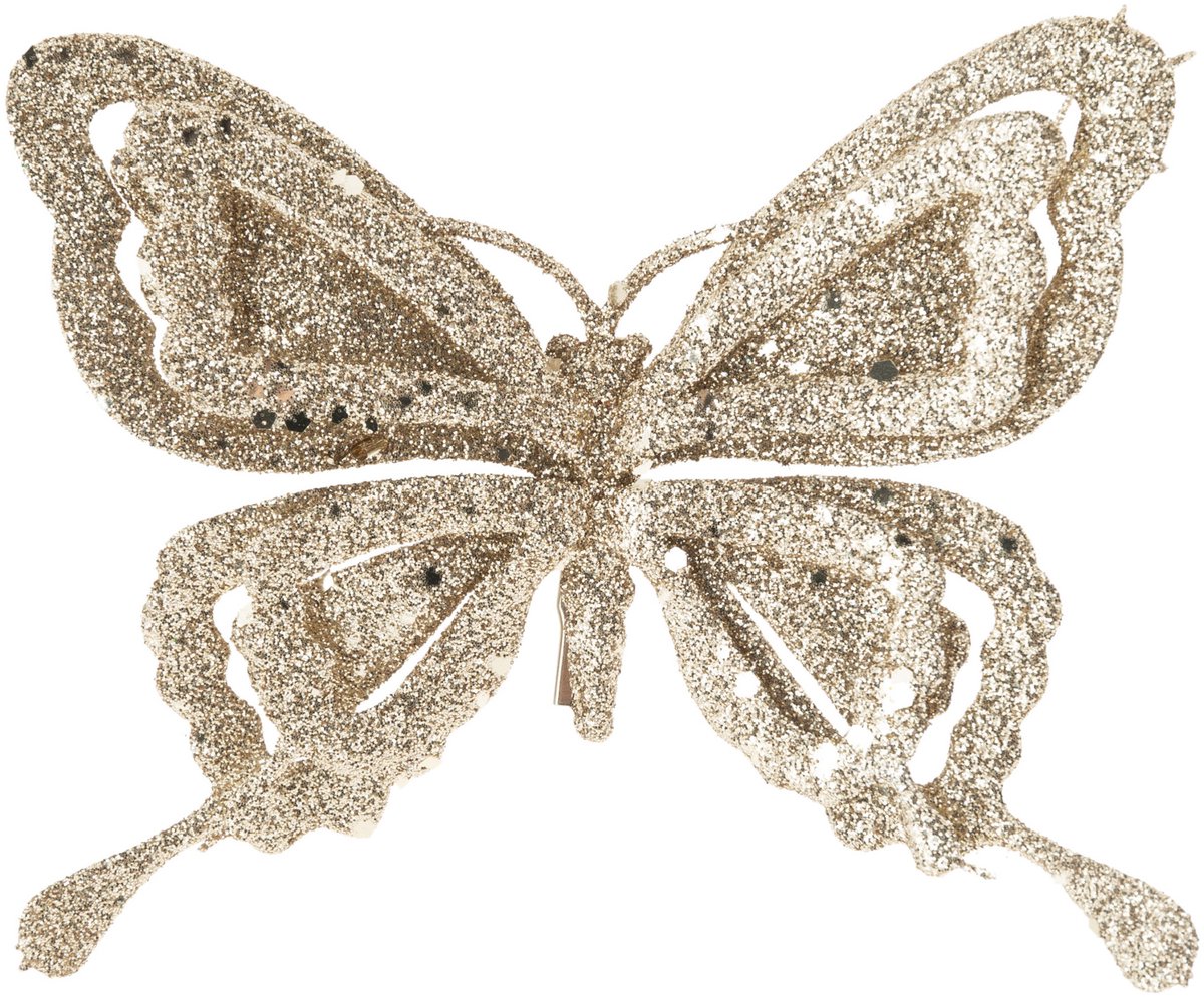 Cosy&Trendy Kerstboomversiering Vlinder - 14 cm - champagne glitter - op clip - ornament