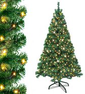 Sapin de Noël LED 210 cm, lumières blanc chaud, 8 modes d'éclairage, pliable automatiquement, IP44, décoration d'intérieur avec support