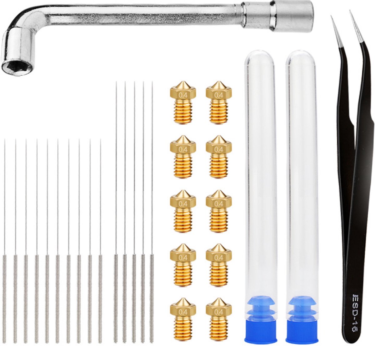 3D printer reserveonderdelen - 3D Printer Nozzles - E3D-V6 Nozzle 0,4mm, Met Reinigingsgereedschap, Nozzlehouders en Sleutel