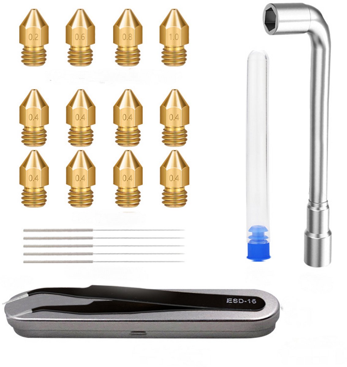 Image of 3D printer reserveonderdelen - 3D Printer Nozzles - 21-delige 3D Printer Gereedschapskit, Hexagonale Sleutel, Nozzle Reinigingsgereedschap
