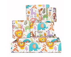 Inpakpapier voor jongens - dinosaurussen en safaridieren - voor meisjes - nieuwe baby verjaardagscadeau - kinderinpakpapier - groen blauw - mat - recyclebaar - door Central 23