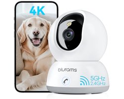 blurams 2K bewakingscamera voor binnen, 360° wifi-camera, 2,4 G/5 G, bewegingstracking, nachtzicht, huisdiercamera met 2-weg audio, compatibel met Alexa en Google (1 stuk, 4K)