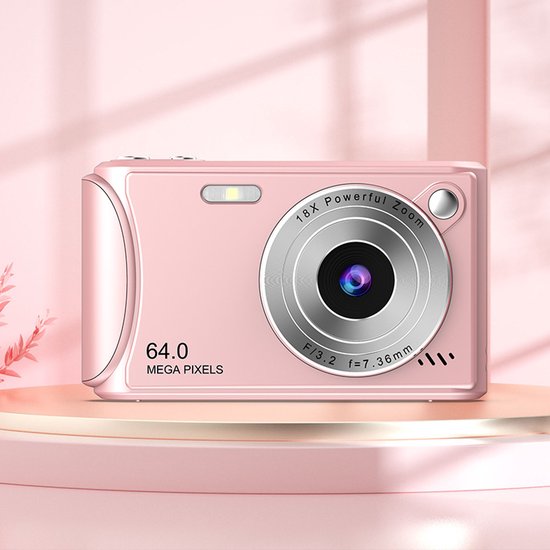 Foto: Digitale camera 1080p fhd 64mp met 2 4 lcd scherm 18x digitale zoom compacte draagbare vlogcamera adapter voor kinderen tieners studenten en beginners roze 