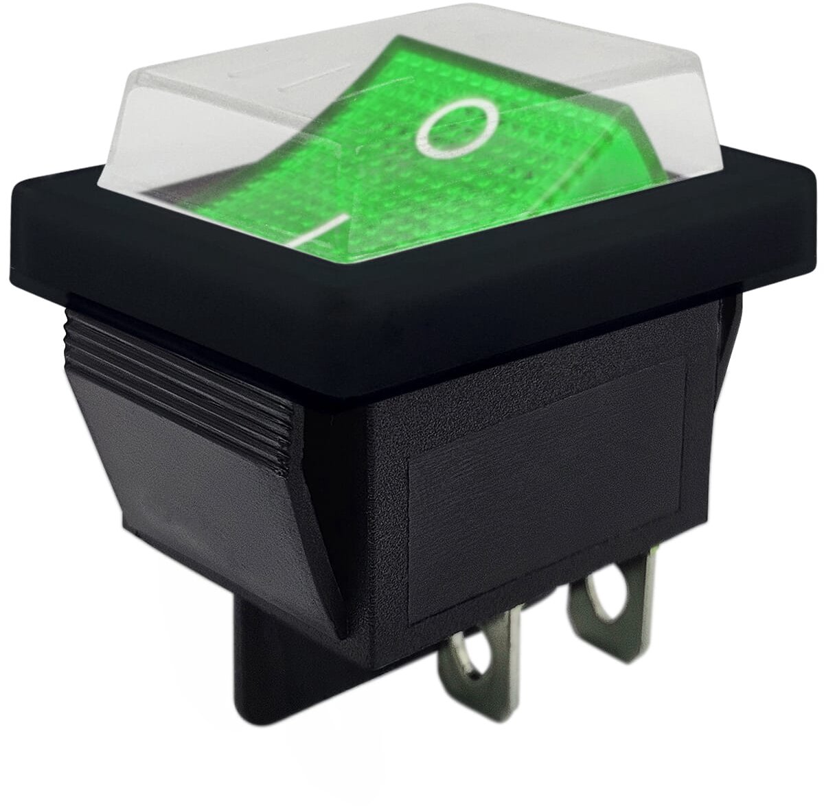 ProRide Wipschakelaar ON-OFF KCD4-202 - met Zwart Beschermkapje - 2 Polig - 250V/16A - 30x22mm - Groen zonder controlelampje