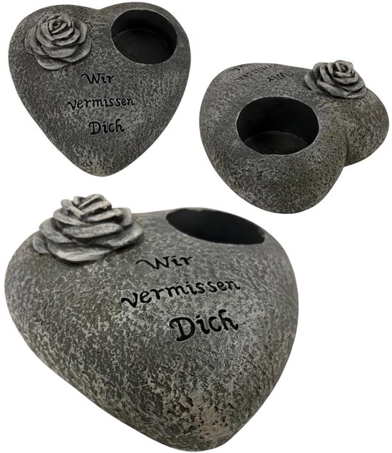 Décoration funéraire en forme de cœur noir avec rose et texte « Tu nous manques » Décoration funéraire en forme de cœur Décoration funéraire résistante aux intempéries Pierre commémorative Porte-bougie chauffe-plat Pierre de deuil