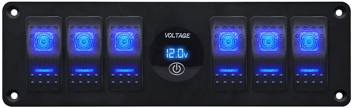 ProRide Schakelpaneel 12V voor Auto/Boot - Universele voltmeter met Aan/uit schakelaar - 12/24V - 6 schakelaars - Blauw