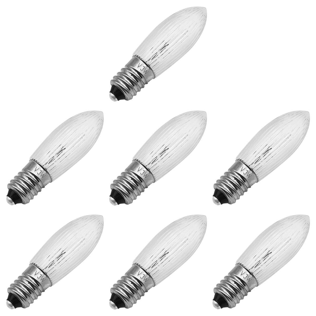 Reserve Kerstlampjes E10 - 7 stuks - Gloeilamp - 12V/3W - Warm Wit Licht - 2200K - 13 Lumen - Dimbaar - Helder