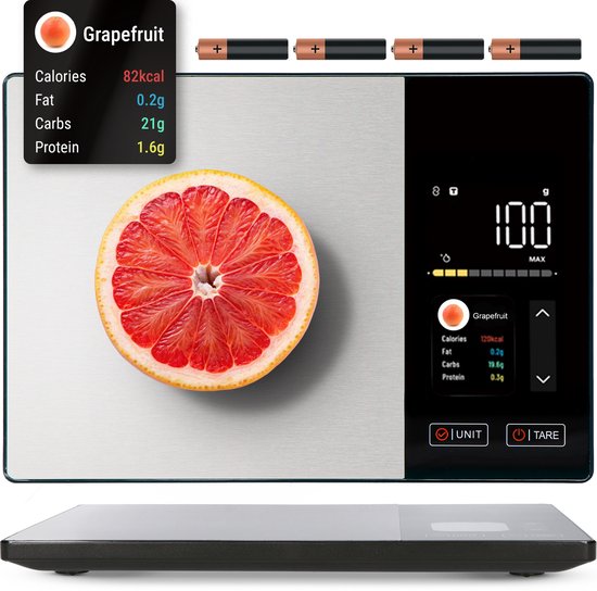 Ustratics Keukenweegschaal - Digitaal - Tarra functie - 1g to 5kg - RVS - Incl batterijen
