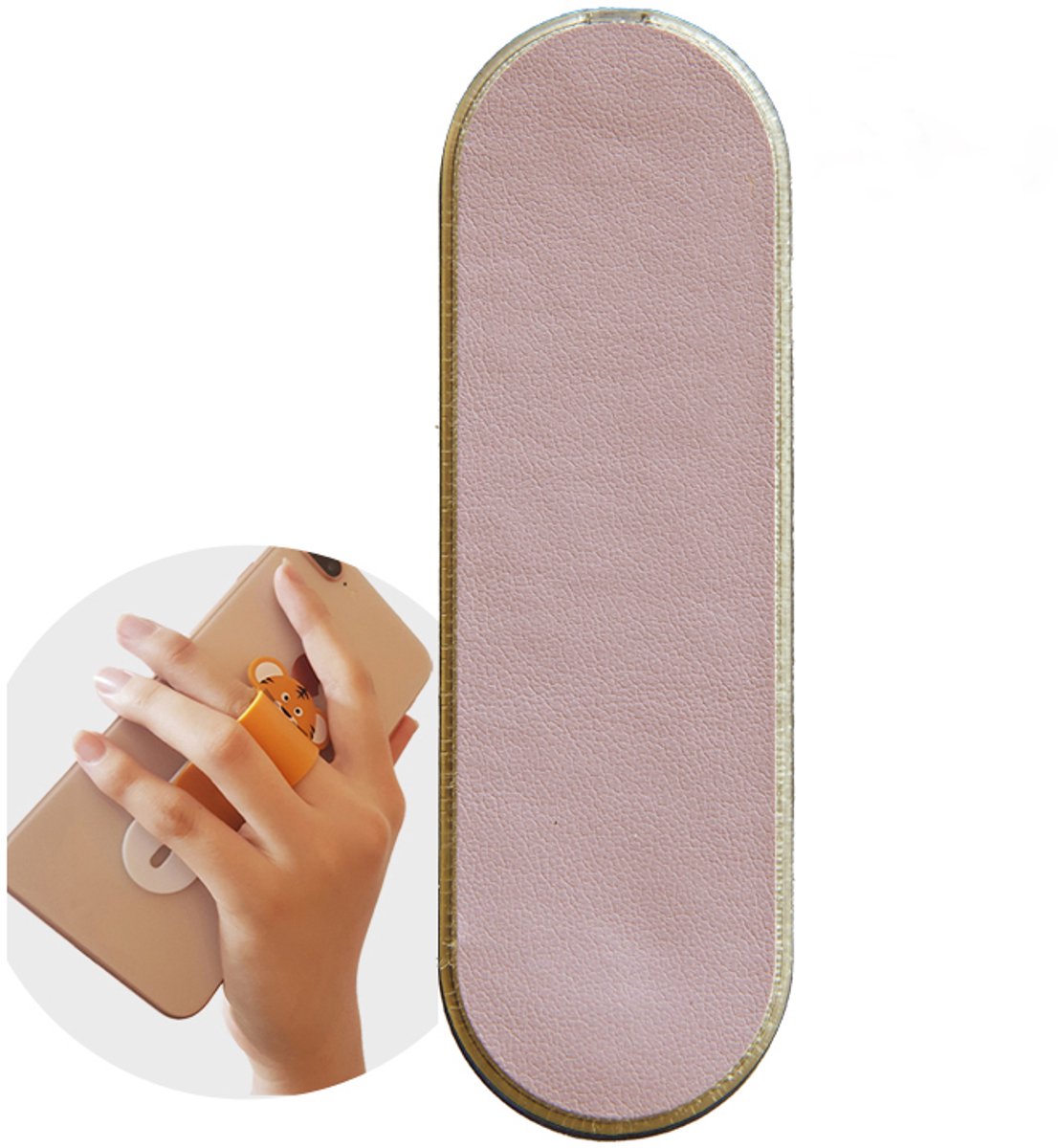 GadgetKing Vinger Grip houder – verstelbare flexibele GSM vingerhouder / Telefoonring grip / vingerhouder / telefoonring standaard / selfiehouder / telefoonhouder / ringhouder / telefoonstandaard – VEGAN LEER LICHT PAARS