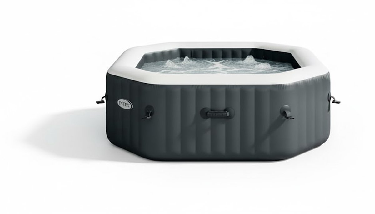 Medahomestore Luxe SpaBubble 4-Persoons Opblaasbare Jacuzzi – Ø 201 x 71 cm – 135 Airjets – 2200W Verwarming – 795L – Inclusief Thermo Afdekking, Filters & Accessoires – Premium Opblaasbare Whirlpool voor Tuin & Terras – Grijs