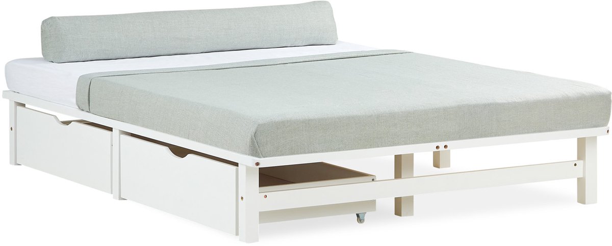 Homestyle4u Tweepersoonsbed - 140x200 cm - Palletbed - Houten bed - met 2 bedbakken - Wit
