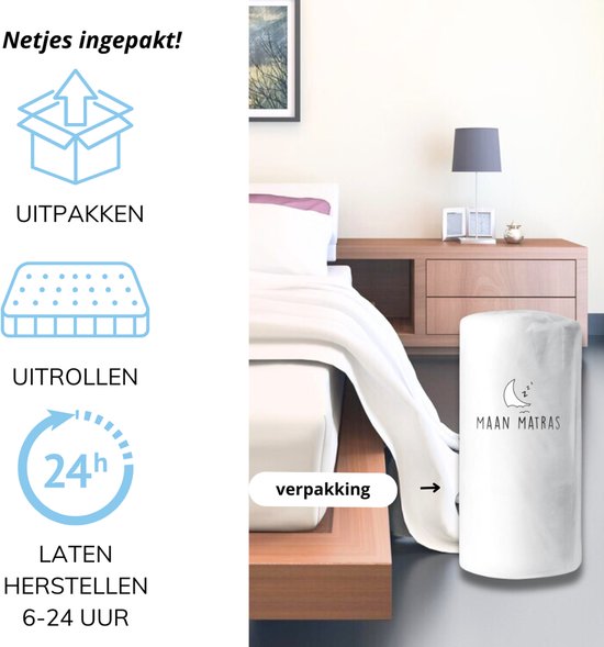 Matelas Maan ® - Matelas réglable 90x200 - Couchage possible sur 2 kanten - 22 de haut - Matras Hybride Mousse Froide - Couvre Matelas Luxe avec Fermeture Éclair - 30 jours de sommeil d'essai - Matras 90x200