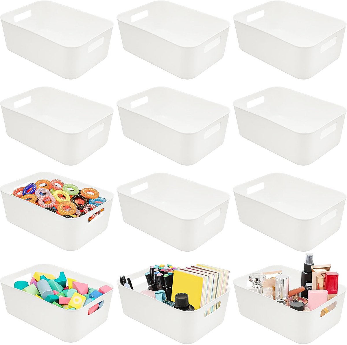 Ibenzoa® Set van 12 multifunctionele opbergmanden met handgrepen voor thuis en kantoor