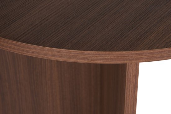Close-up van de rand van een donkerhouten tafel met een fijne houtnerf.