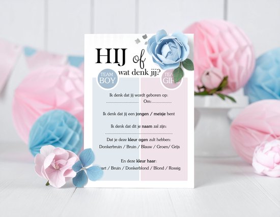 Gastenboek voor babyshower en doop, roze/blauw, gastenboek voor jongens