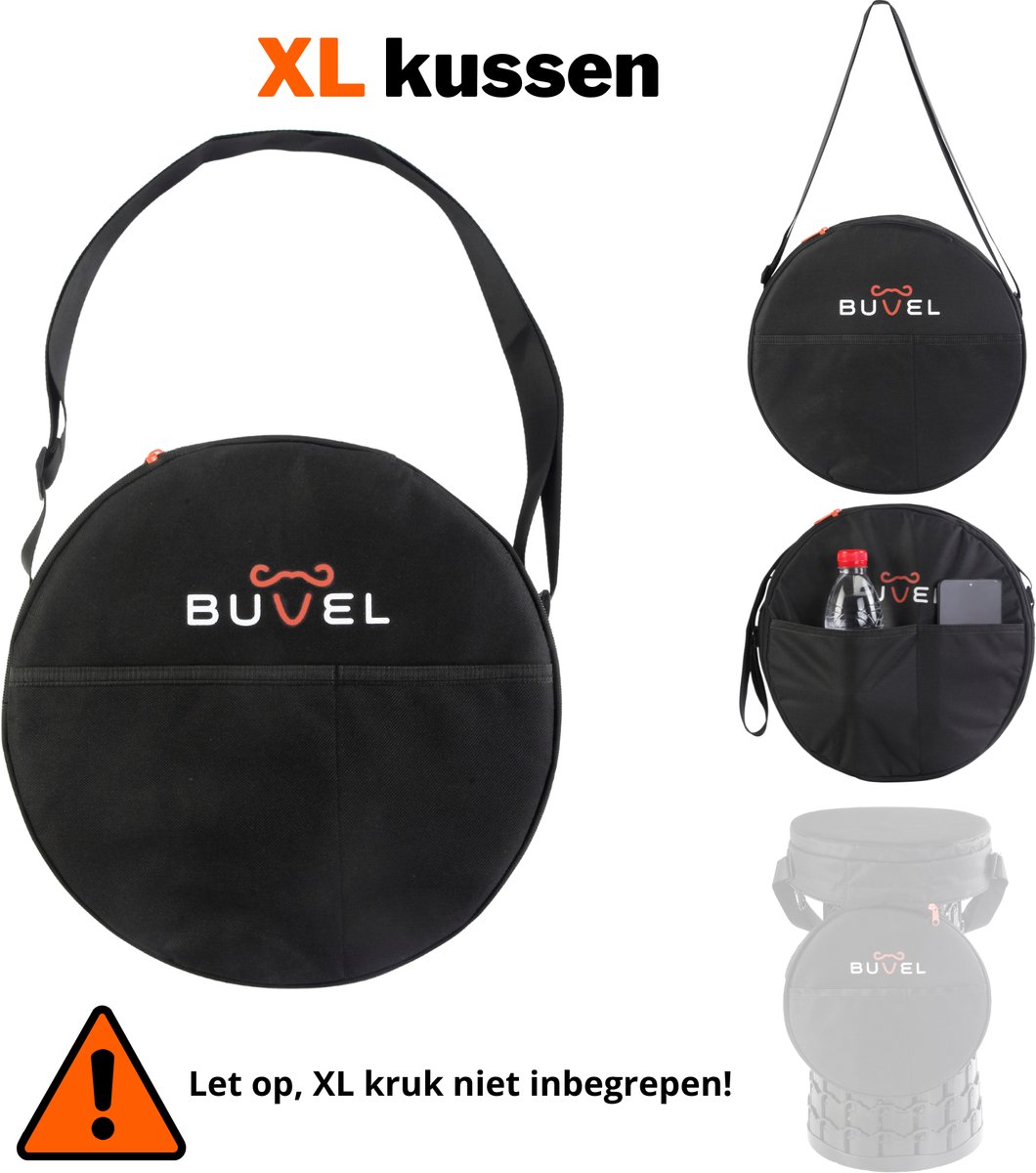 Buvel Zitkussen Rond XL – Multifunctioneel met Schoudertas en Opbergfunctie (XL kruk niet inbegrepen)