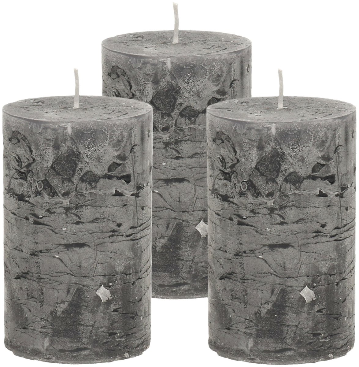 Atmosphera Stompkaars/cilinderkaars - 3x - antraciet - 5 x 8 cm - klein rustiek model