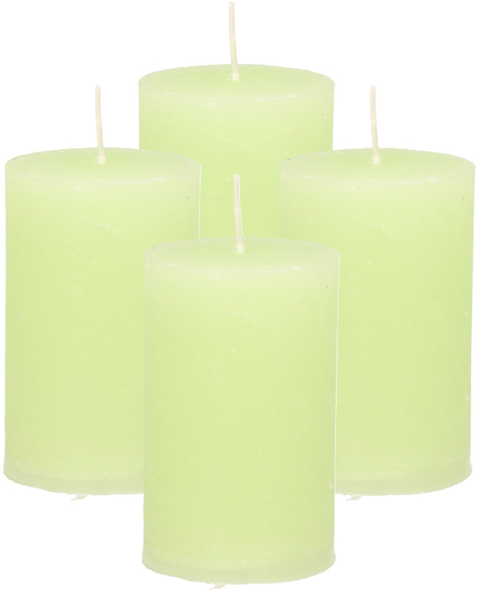 Atmosphera Stompkaars - 4x - lime groen - 5 x 8 cm - klein rustiek model - cilinderkaars - kaars