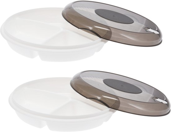 Plat à micro-ondes Plasticforte avec compartiments - 2x - couvercle et valve - plastique - 24 x 6,5 cm - chauffant