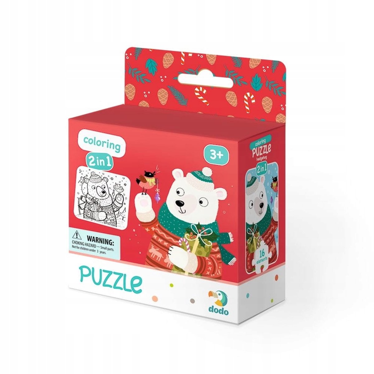 2-in-1 Puzzel & Kleurplaat 16 Stukjes - Feestelijke Beer