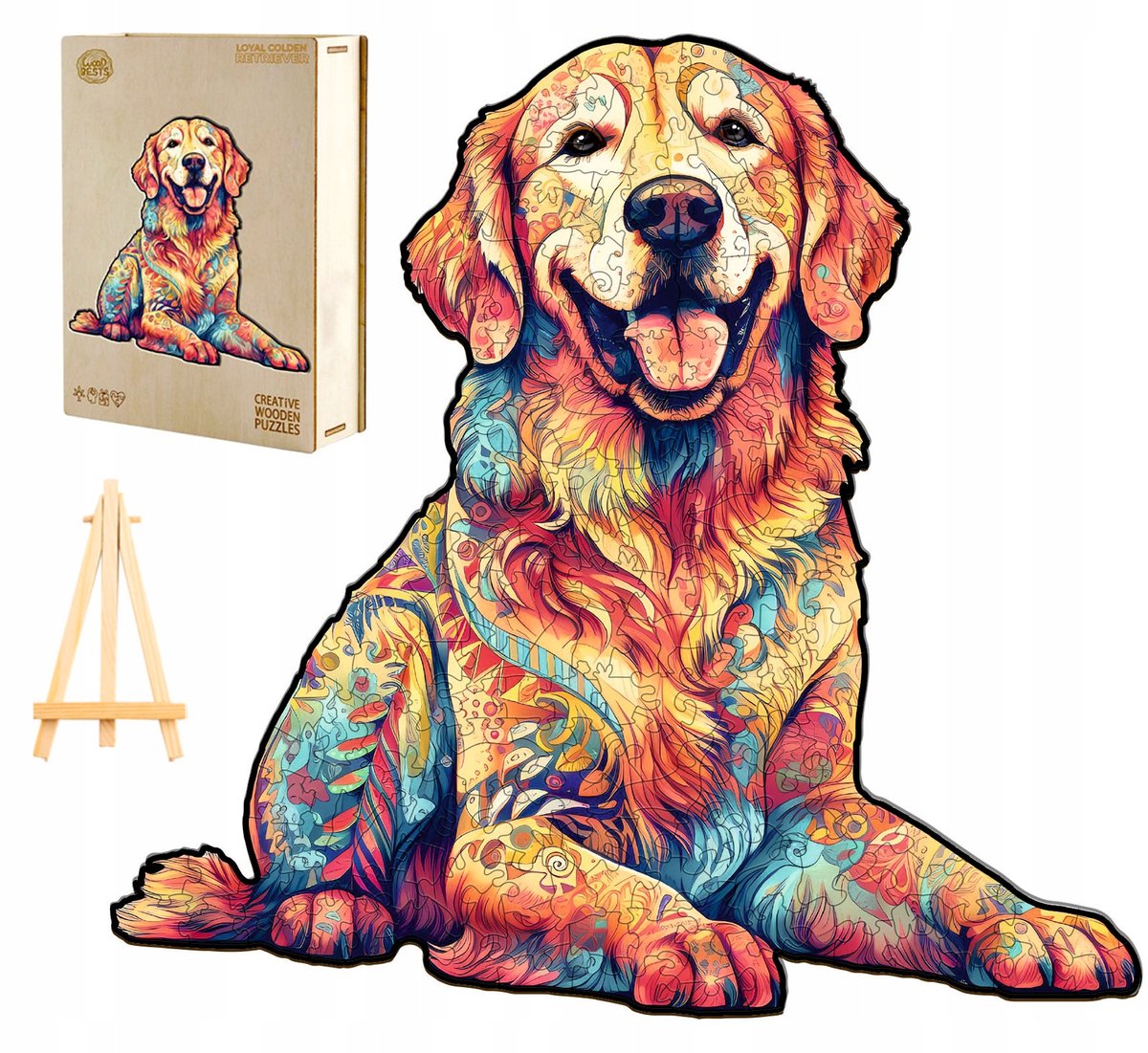 Houten Puzzel Golden Retriever 300 Stukjes in Houten Kist