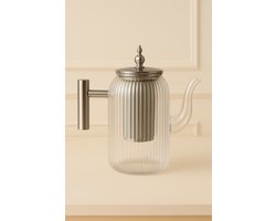 Almina Theepot met Zeef - Zilver Accenten - Glas - 800ml - Met Deksel - Geribbeld - Design