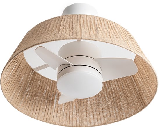 Stille plafondventilator 25W Ø60cm met LED 3-kleurentemperatuur, zomer/winter, touw en staal, wit