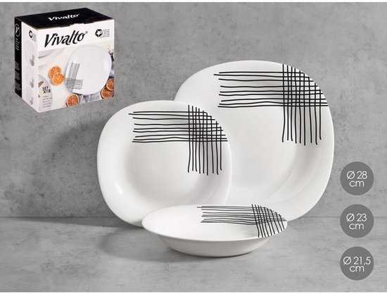 Set Assiettes Vivalto - 18 pièces - Assiettes Witte décoratives - Set' Assiettes plates - Service de table