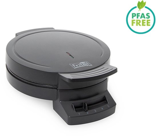 FRITEL HW 1225 Wafelijzer / Gaufrier – Hartjeswafels / Gaufres en cœur (5 stuks / 5 pièces), 1200W, Vaste bakplaten / Plaques fixes, Zwart / Noir, PFAS-vrij / Sans PFAS