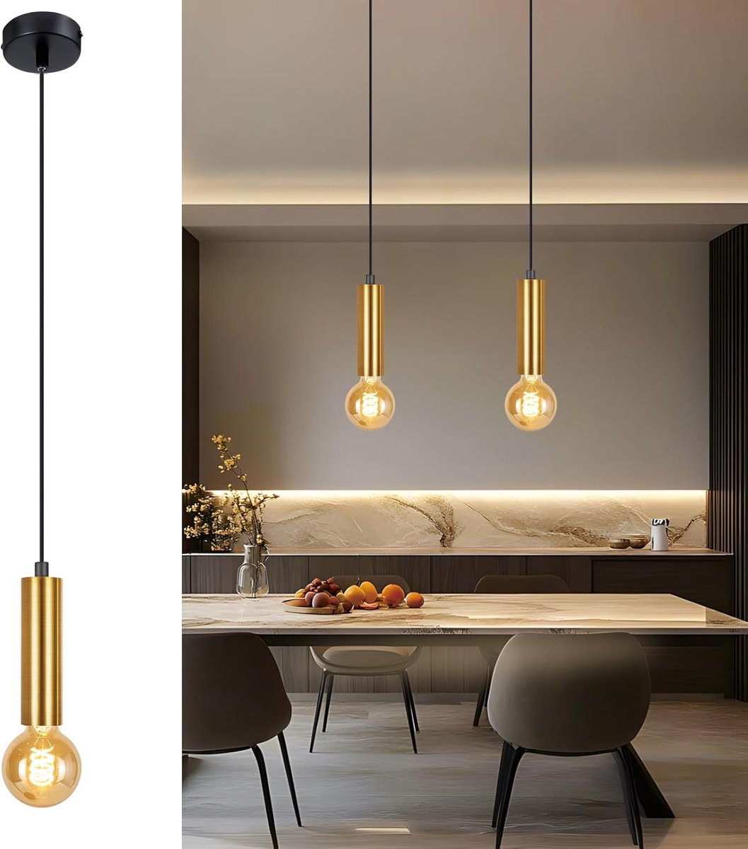 Glitzerlife - Hanglamp - 1-lichts E27 Fitting - Zwart Goud Metaal Modern Design - Voor Eet