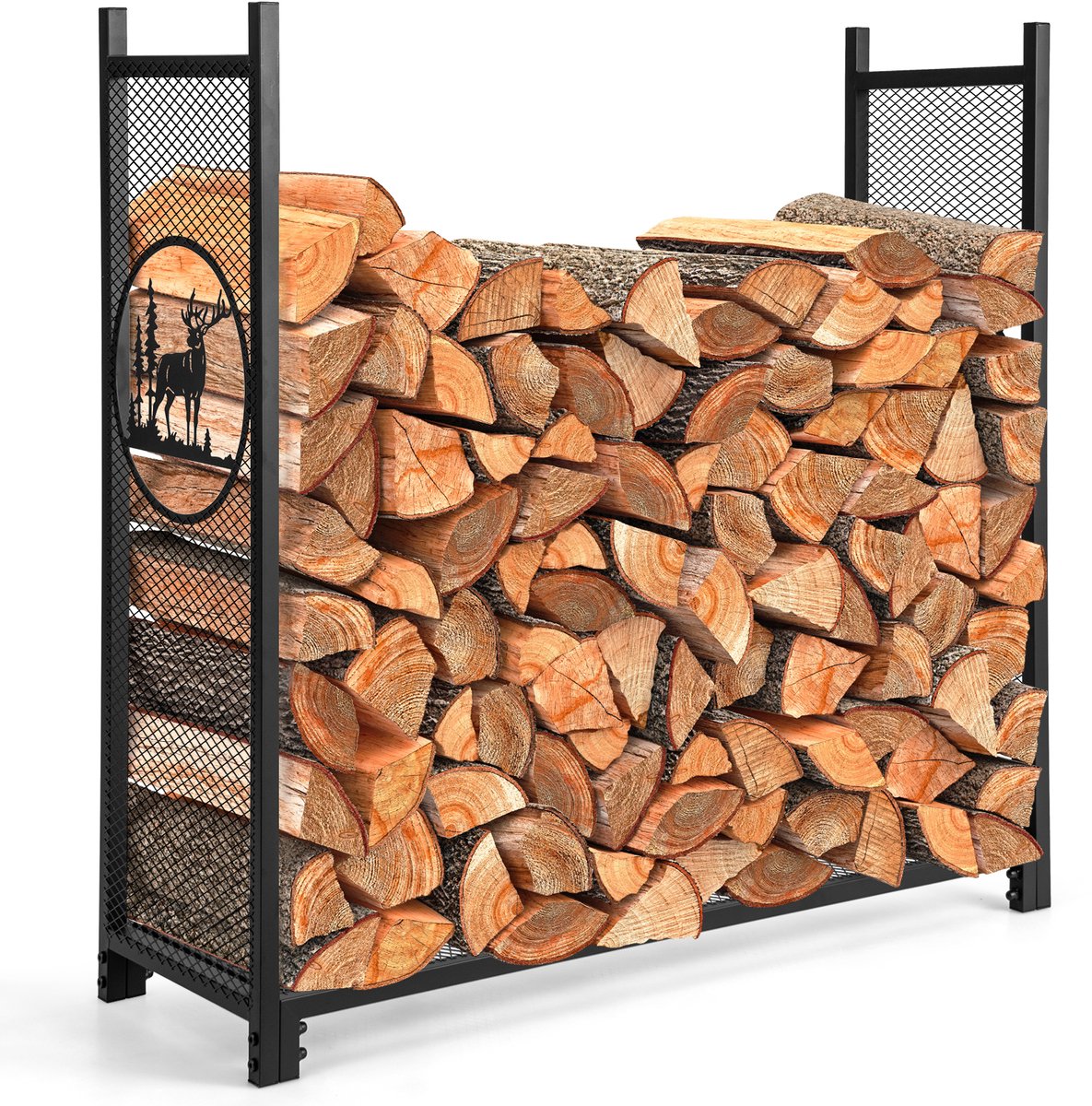 COSTWAY Brandhoutrek, grote brandhoutrek van metaal, brandhoutrek voor binnen en buiten, brandhoutrek tot 140 kg belastbaar, 121 x 38 x 117 cm