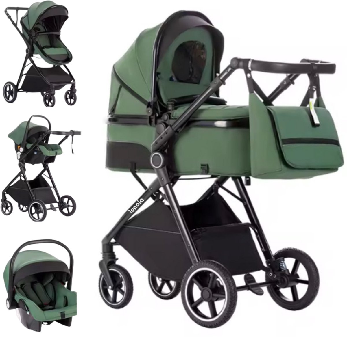 Lunola Oria - Kinderwagen 3-in-1 - Multifunctionele Buggy 3in1 - Wandelwagen - Stroller - Met Autostoel - Green - Lunola - €249,00