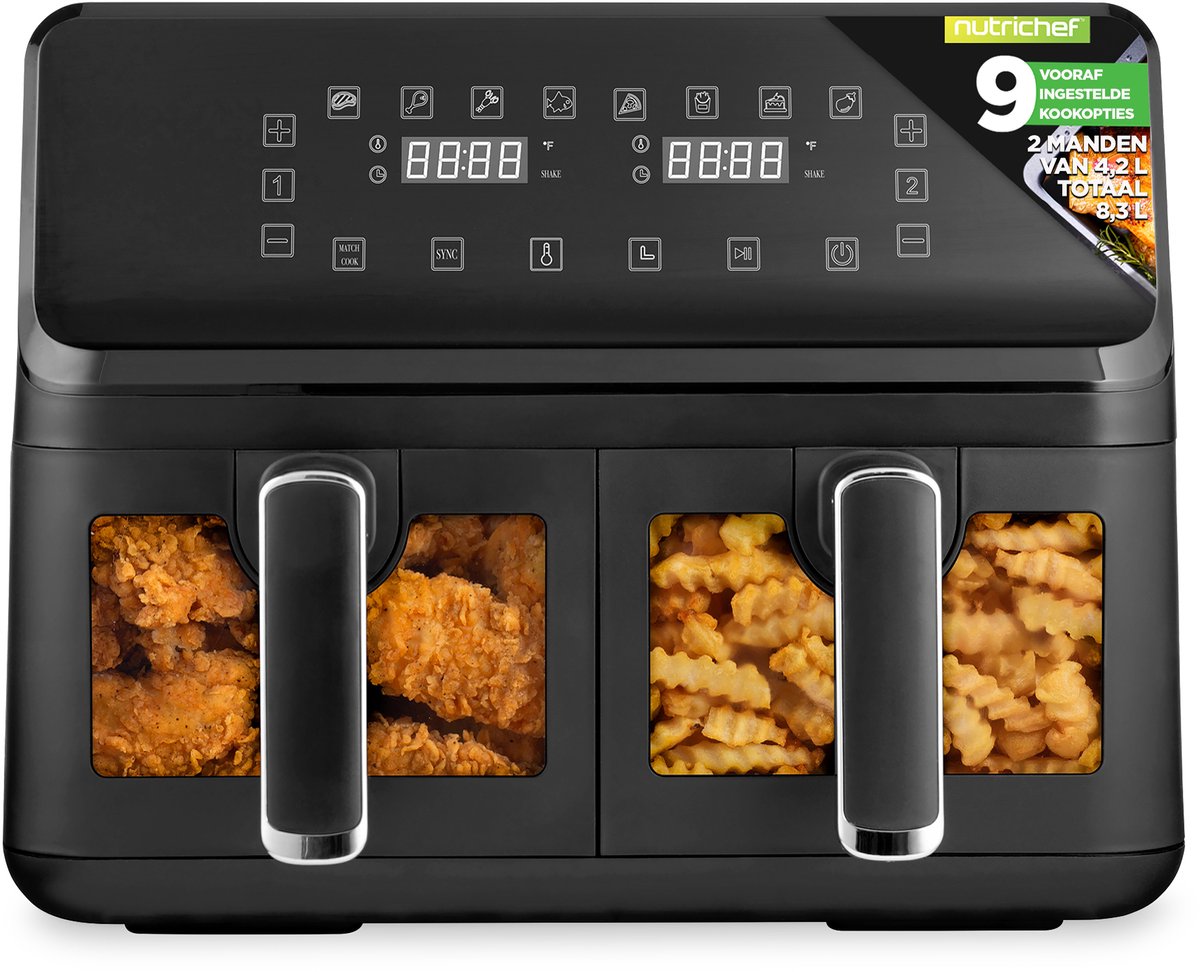 Nutrichef Dubbele Airfryer 8,8 L - 9-in-1 Programma's, - Nutrichef - €129,99