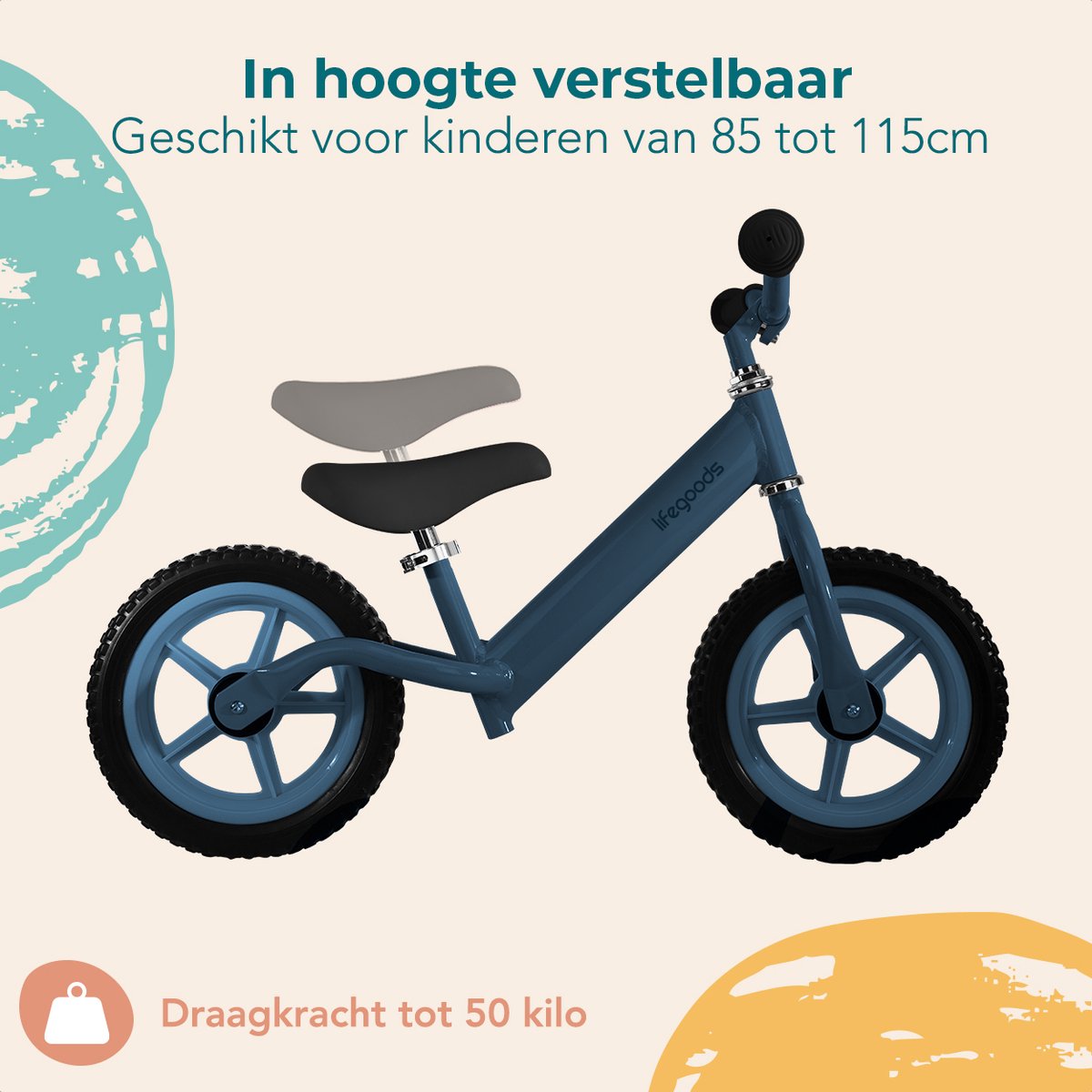 LifeGoods Loopfiets - Speelgoed 2 jaar en ouder - Jongens en Meisjes - Balance Bike - Loopfietsje - Marineblauw — afbeelding 10