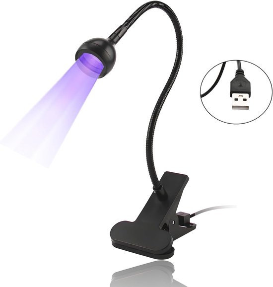 Klemlampen - Mini UV Nagellamp LED, 3W UV Nagellamp met Clip en Schakelaar, UV Drogelamp voor Telefoonreparatie, Printplaten en Nepdetectie, USB Voeding, Instelbare Hoek