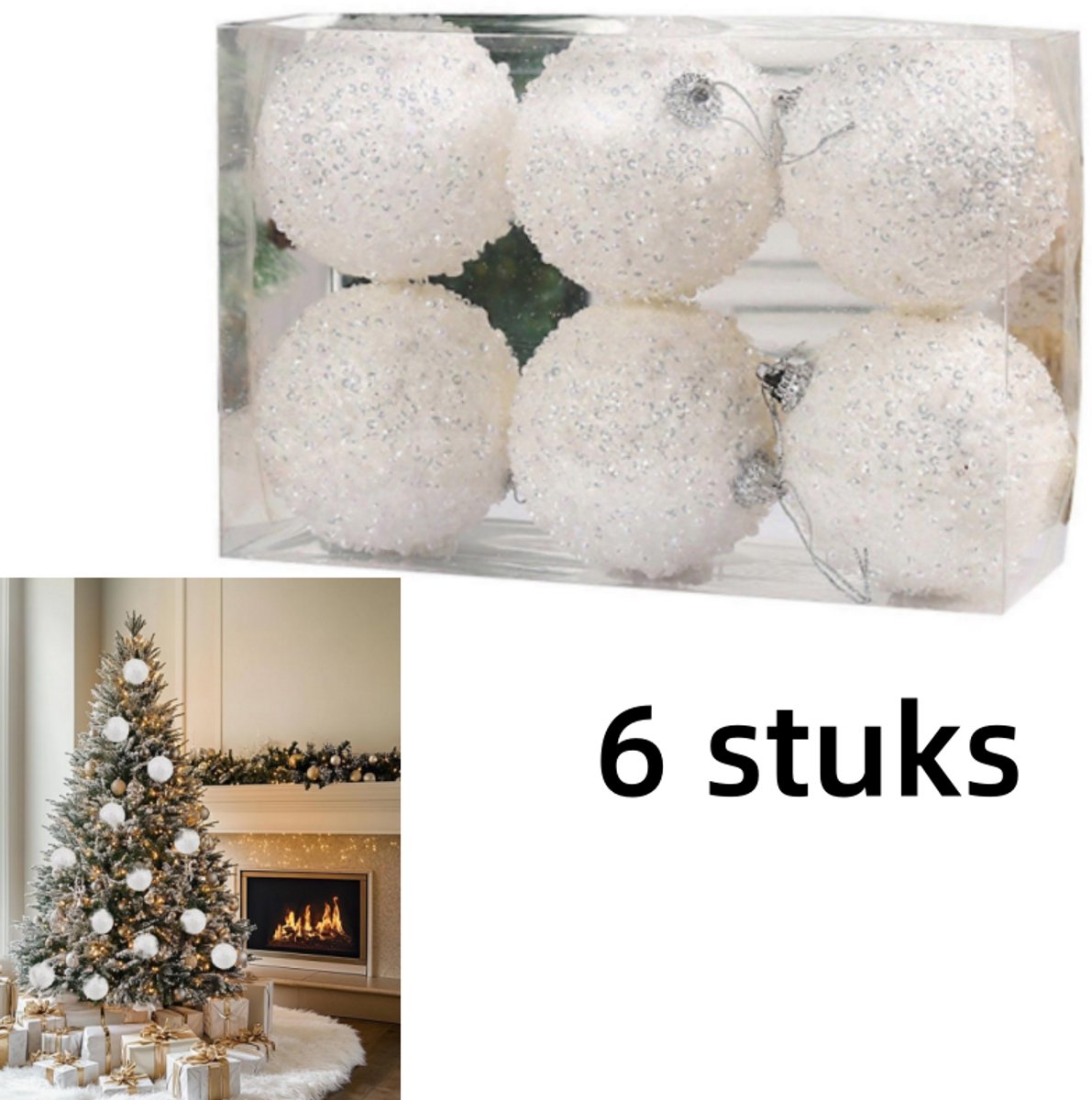 Set van 6 kerstboomhangers in 8 cm, voor feestelijke decoratie.
