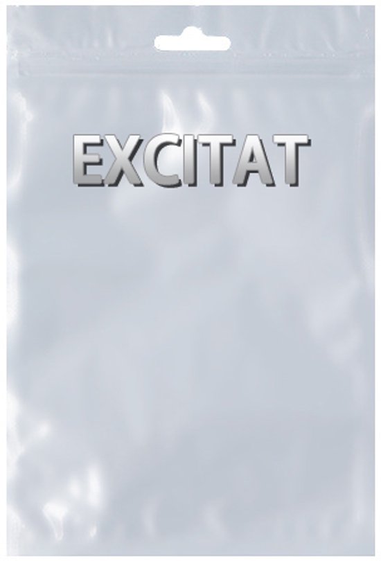 Een doorzichtige plastic verpakking met een ophangoog en 'EXCITAT' logo.