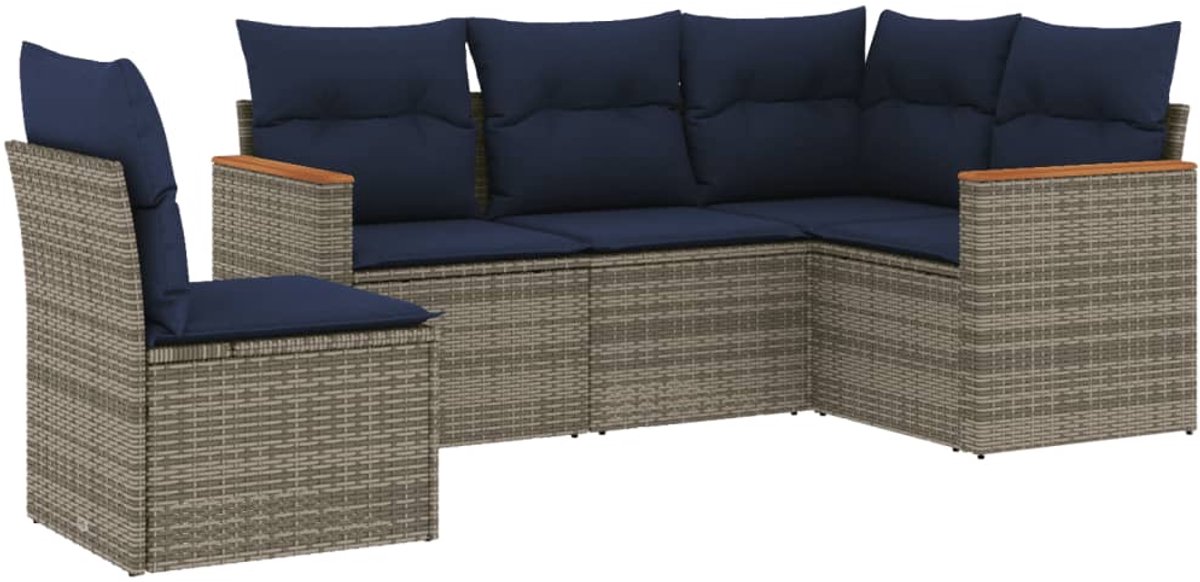 vidaXL - 5-delige - tuinbankset - met - kussens, - grijs - polyrotan