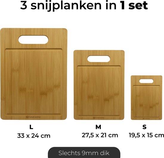 Ensemble de planches à découper en Bamboe CasaCucina - Juice Groove - Avec support - 3 pièces - Planche de service - Avec huile d'entretien - Bois