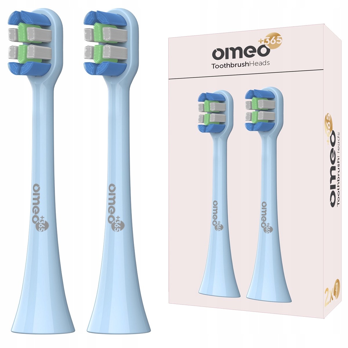 OMEO +365 - Opzetborstels - 2 stuks - Teeth & Face - Sonische tandenborstel - Blauw
