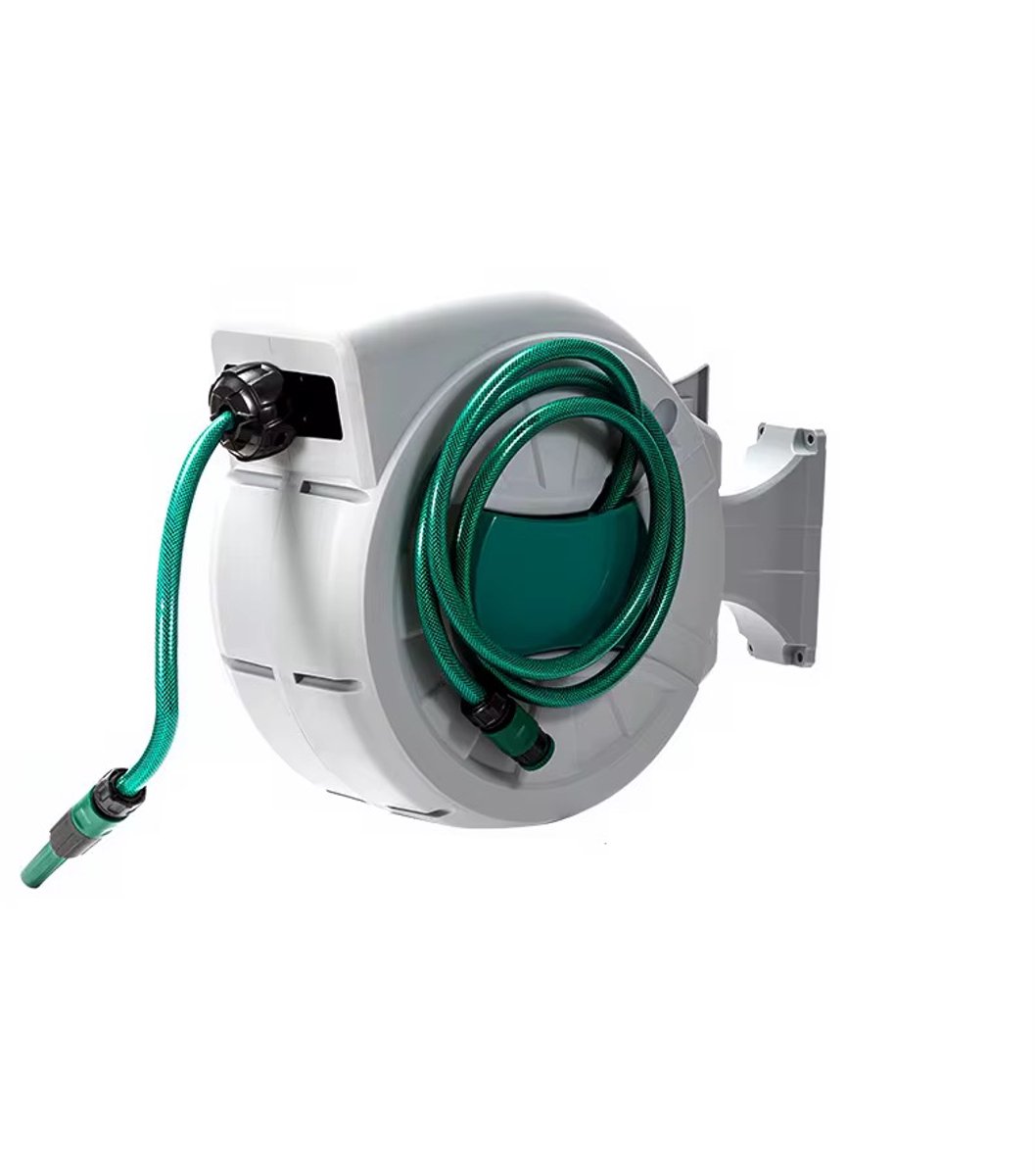 Automatische slanghaspel - incl. 30m tuinslang, spuitstuk en koppelingen- Slanghaspel automatisch - 180° Draaibare muurhaspel - Wandslangenbox met tuinslang - Gardena