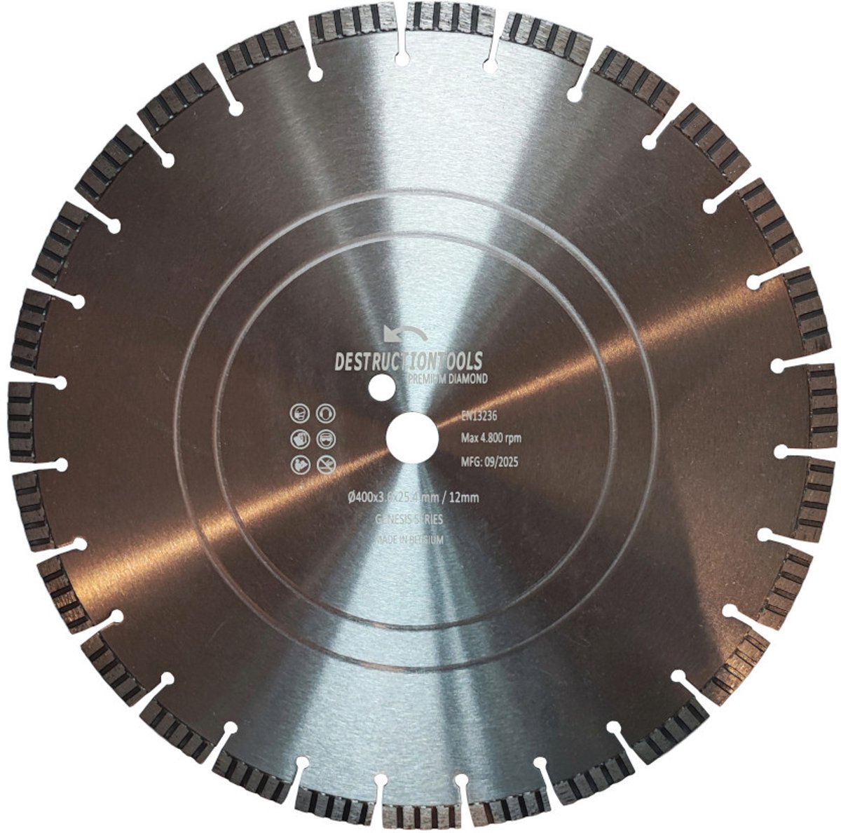 Destructiontools diamant zaagblad 400mm – voor betonzaag/doorslijper – gewapend beton – asgat 25,4 mm | Genesis series