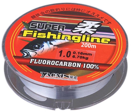 Ligne de pêche BukkitBow 200 m - Fil de nylon fluorocarbone Extra résistant - Ligne de pêche invisible pour eau douce et Pêche salée - 0,35 mm - 14 kg