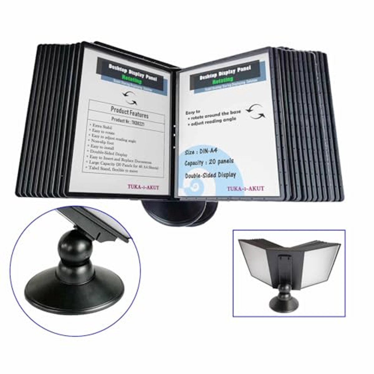 Table Stand met 30 Panelen voor A4 Documenten - 360 Graden Rotatie en Hoekverstelling